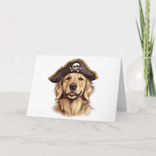Happy Halloween Pirate Golden Retriever Dog Skull Card
