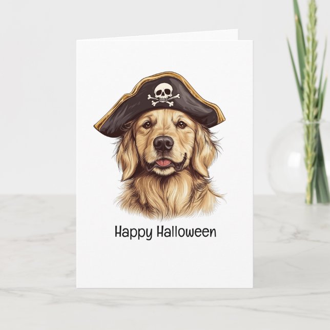 Happy Halloween Pirate Golden Retriever Dog Skull Card (Front)