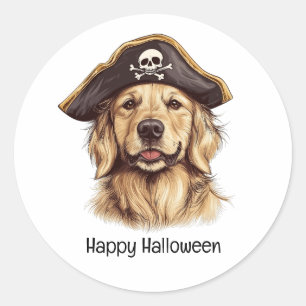 Happy Halloween Pirate Golden Retriever Dog Skull Classic Round Sticker