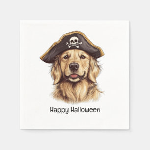 Happy Halloween Pirate Golden Retriever Dog Skull Napkin