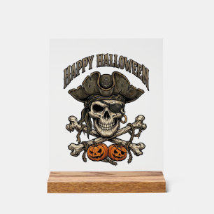 Happy Halloween Pirate Skull Crossbones Pumpkins_1 Acrylic Sign