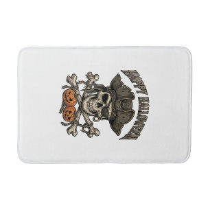 Happy Halloween Pirate Skull Crossbones Pumpkins_1 Bath Mat
