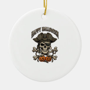 Happy Halloween Pirate Skull Crossbones Pumpkins_1 Ceramic Tree Decoration