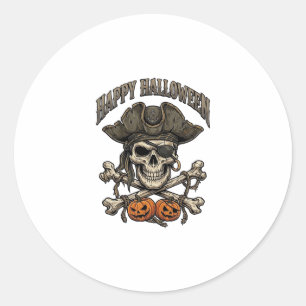 Happy Halloween Pirate Skull Crossbones Pumpkins_1 Classic Round Sticker