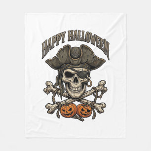 Happy Halloween Pirate Skull Crossbones Pumpkins_1 Fleece Blanket