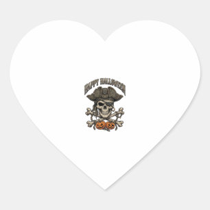 Happy Halloween Pirate Skull Crossbones Pumpkins_1 Heart Sticker