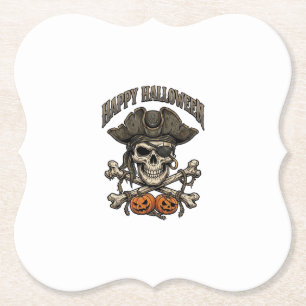 Happy Halloween Pirate Skull Crossbones Pumpkins_1 Paper Coaster