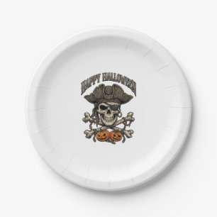 Happy Halloween Pirate Skull Crossbones Pumpkins_1 Paper Plate