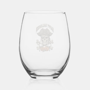 Happy Halloween Pirate Skull Crossbones Pumpkins_1 Stemless Wine Glass