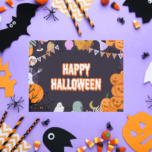 Happy Halloween Playful Cartoon Characters Holiday Postcard