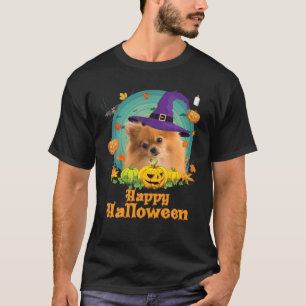 Happy Halloween Pomeranian Dog Witch Pumpkin Ghost T-Shirt