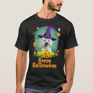 Happy Halloween Poodle Dog Pumpkin Witch Ghost Cut T-Shirt