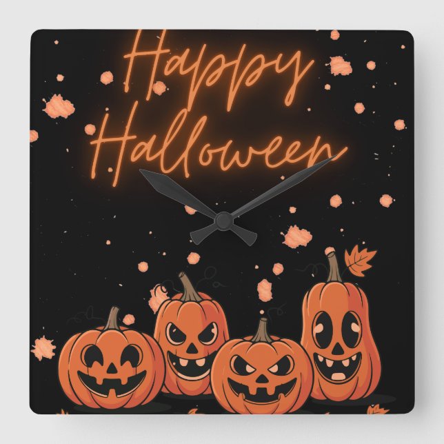 Happy Halloween Postcard Square Wall Clock (Front)