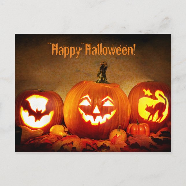 Happy Halloween Postcard with Pumpkins (Front)