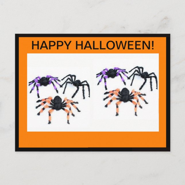 HAPPY HALLOWEEN POSTCARD WITH SCARY SPIDERS (Front)