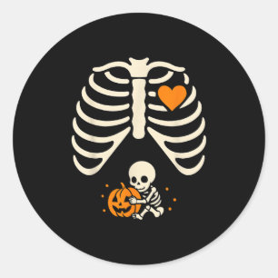 Happy Halloween Pregnant Baby Skeleton Spooky Seas Classic Round Sticker