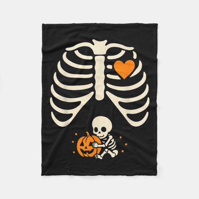 Happy Halloween Pregnant Baby Skeleton Spooky Seas Fleece Blanket (Front)