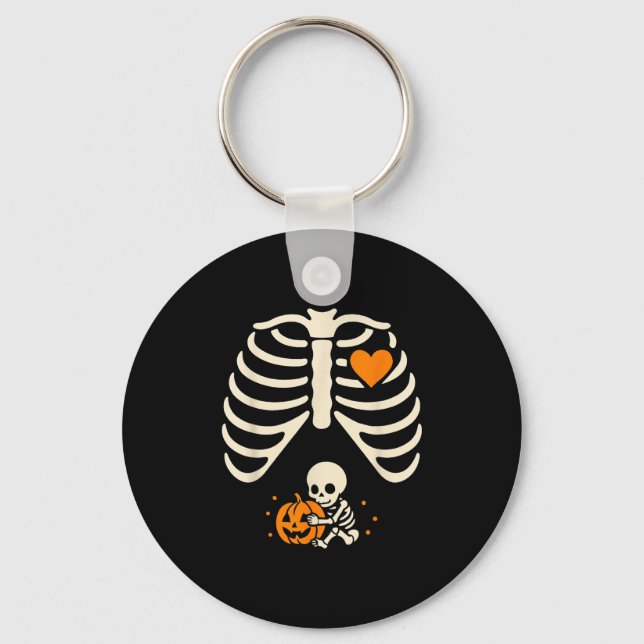 Happy Halloween Pregnant Baby Skeleton Spooky Seas Key Ring (Front)