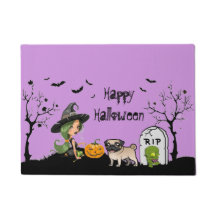 Happy Halloween Pug And Cute Witch
