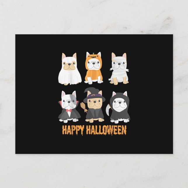 Happy Halloween Pug Dogs Cute French Bulldog Lover Holiday Postcard (Front)