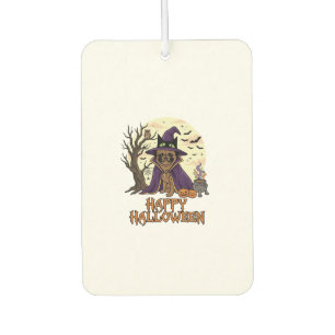 Happy Halloween Pug Witch Hat Cauldron Pumpkins_1 Car Air Freshener