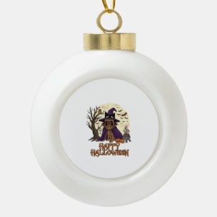 Happy Halloween Pug Witch Hat Cauldron Pumpkins_1 Ceramic Ball Christmas Ornament