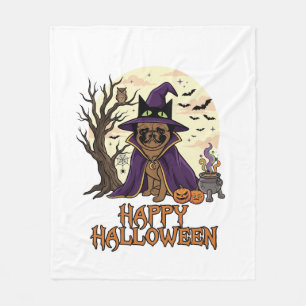 Happy Halloween Pug Witch Hat Cauldron Pumpkins_1 Fleece Blanket