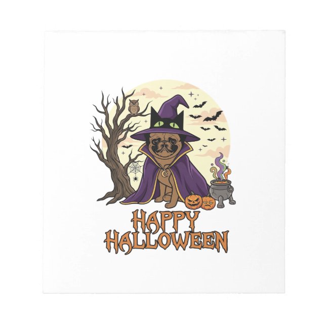 Happy Halloween Pug Witch Hat Cauldron Pumpkins_1 Notepad (Front)