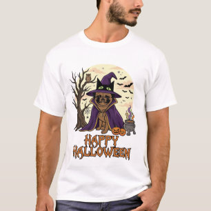 Happy Halloween Pug Witch Hat Cauldron Pumpkins_1 T-Shirt