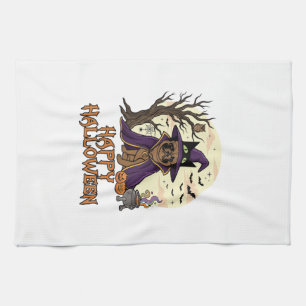 Happy Halloween Pug Witch Hat Cauldron Pumpkins_1 Tea Towel