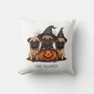 Happy Halloween Pugs Jack O Lanterns Cushion