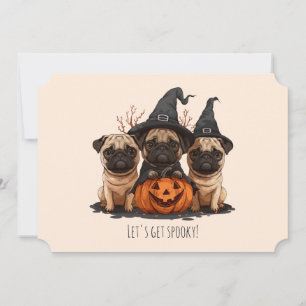Happy Halloween Pugs Jack O Lanterns Invitation