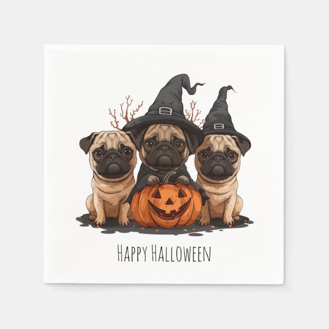 Happy Halloween Pugs Jack O Lanterns Napkin (Front)