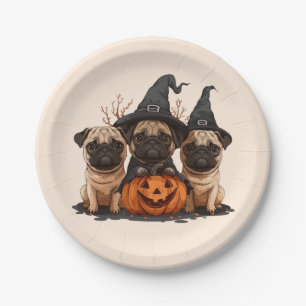 Happy Halloween Pugs Jack O Lanterns Paper Plate