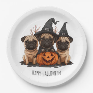 Happy Halloween Pugs Jack O Lanterns Paper Plate