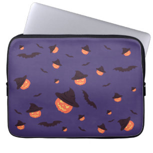 Happy Halloween Pumpkin and Bats Laptop Sleeve