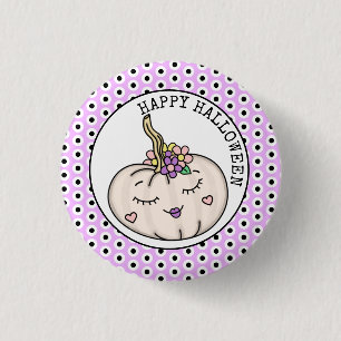 Happy Halloween   Pumpkin and Polka Dots   3 Cm Round Badge