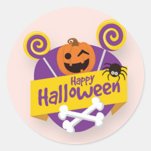 Happy Halloween Pumpkin and Spider   Sticker Seal