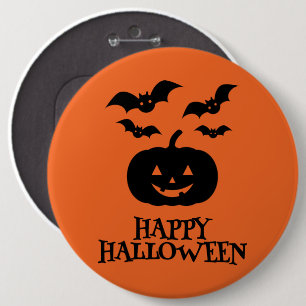 Happy Halloween Pumpkin Bat Minimal 6 Cm Round Badge
