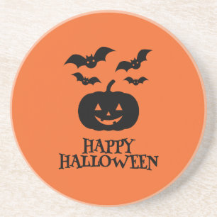 Happy Halloween Pumpkin Bat Minimal Coaster
