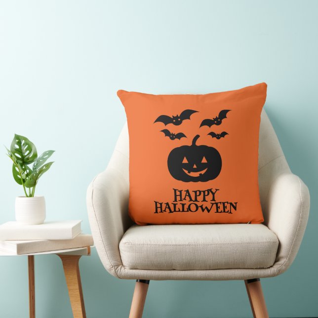 Happy Halloween Pumpkin Bat Minimal Cushion (Chair)