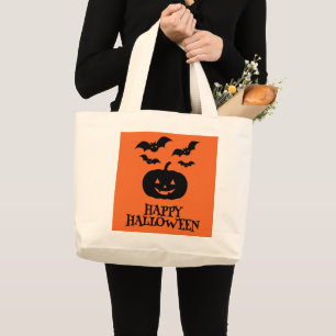 Happy Halloween Pumpkin Bat Minimal Large Tote Bag
