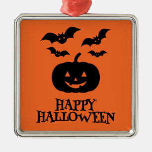 Happy Halloween Pumpkin Bat Minimal Metal Tree Decoration