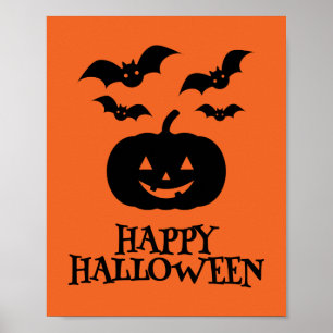 Happy Halloween Pumpkin Bat Minimal Poster