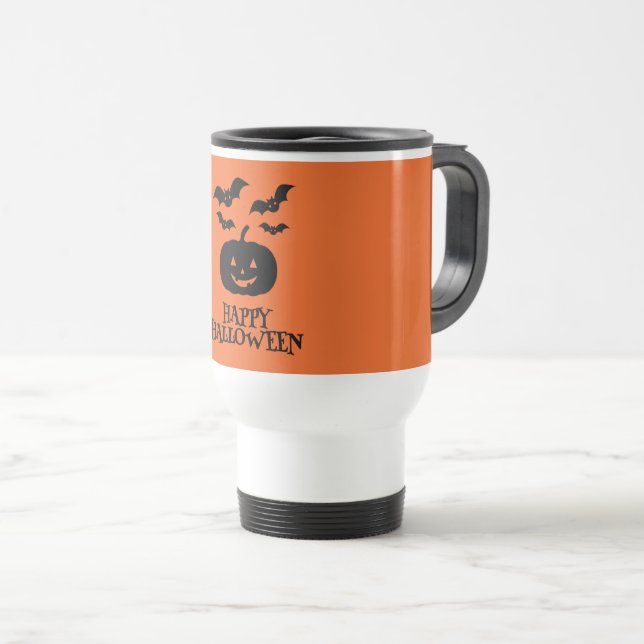 Happy Halloween Pumpkin Bat Minimal Travel Mug (Front Right)