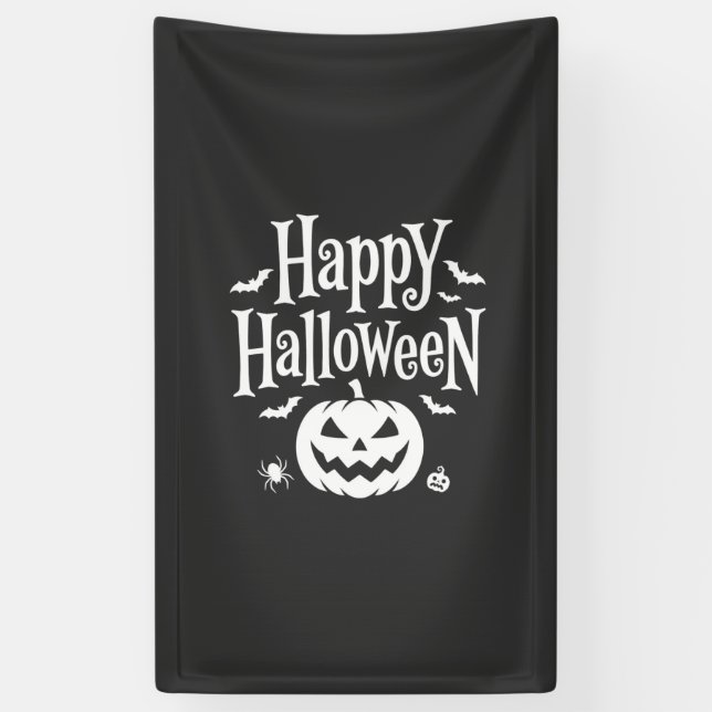 Happy Halloween Pumpkin Bat Spider Design Banner (Vertical)