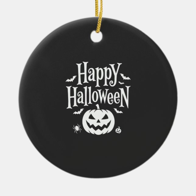 Happy Halloween Pumpkin Bat Spider Design Ceramic Tree Decoration (Front)