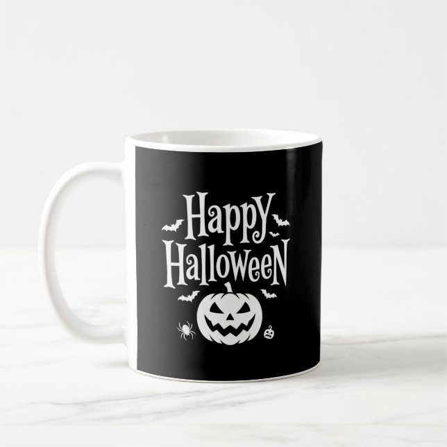 Happy Halloween Pumpkin Bat Spider Design Coffee Mug (Left)