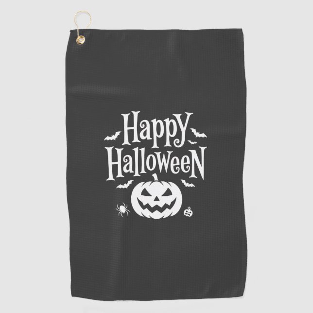 Happy Halloween Pumpkin Bat Spider Design Golf Towel (Front)