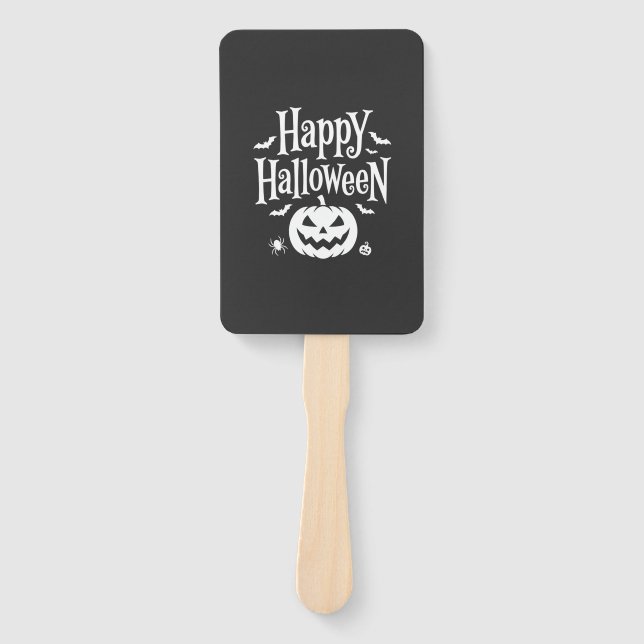 Happy Halloween Pumpkin Bat Spider Design Hand Fan (Front)